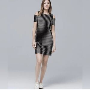 White House Black Market Black/White Striped Cold Shoulder Dress Size S